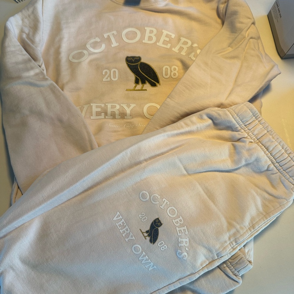 Cream OVO Sweatshirt and Sweatpants Set size small